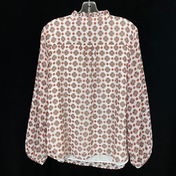 Talbots 2023 Ruffle Neck Blouse in Ditsy Medallion Metallic Sheer Sleeve Gold L - Picture 7 of 7